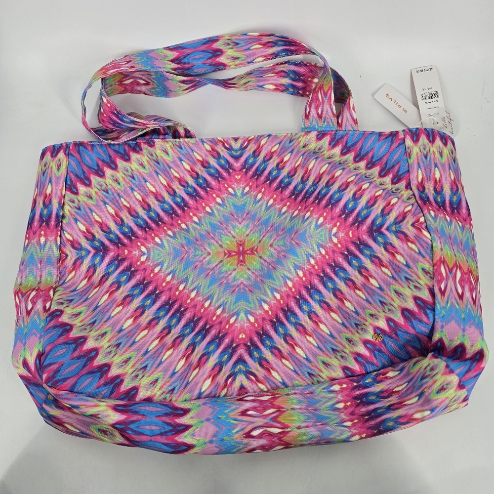 PilyQ Moorea Pink Multicolor Tote Large Beach Bag NEW